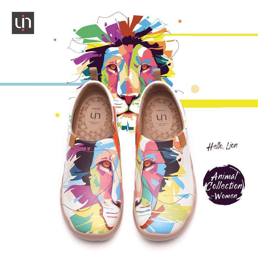 UIN Footwear Women -Hello, Lion- Multicolored Microfiber Leather Female Flats Canvas loafers