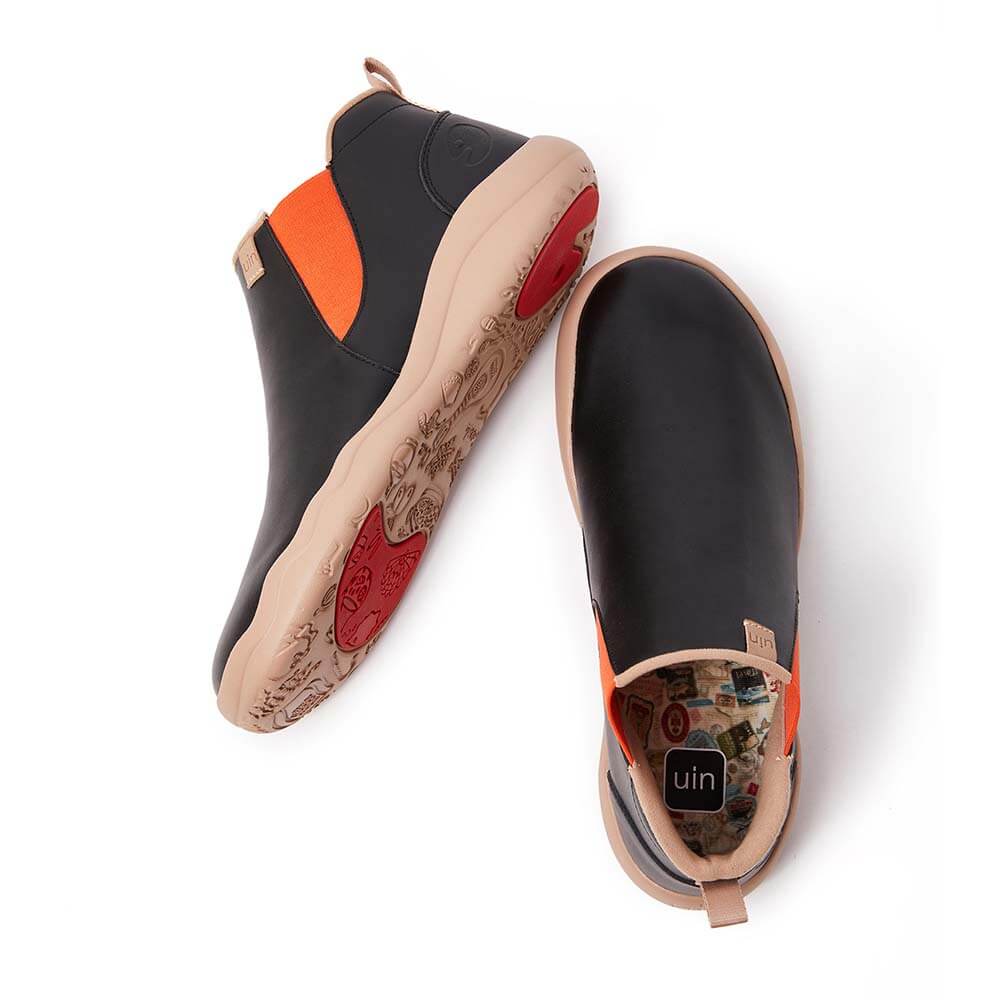 UIN Footwear Kid Granada Black Split Leather Boots Kid Canvas loafers