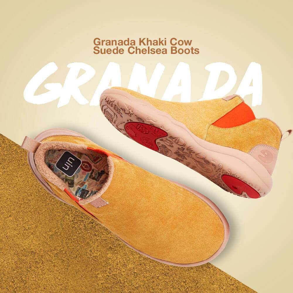 UIN Footwear Men (Pre-sale) Granada Khaki Cow Suede Boots Men Canvas loafers