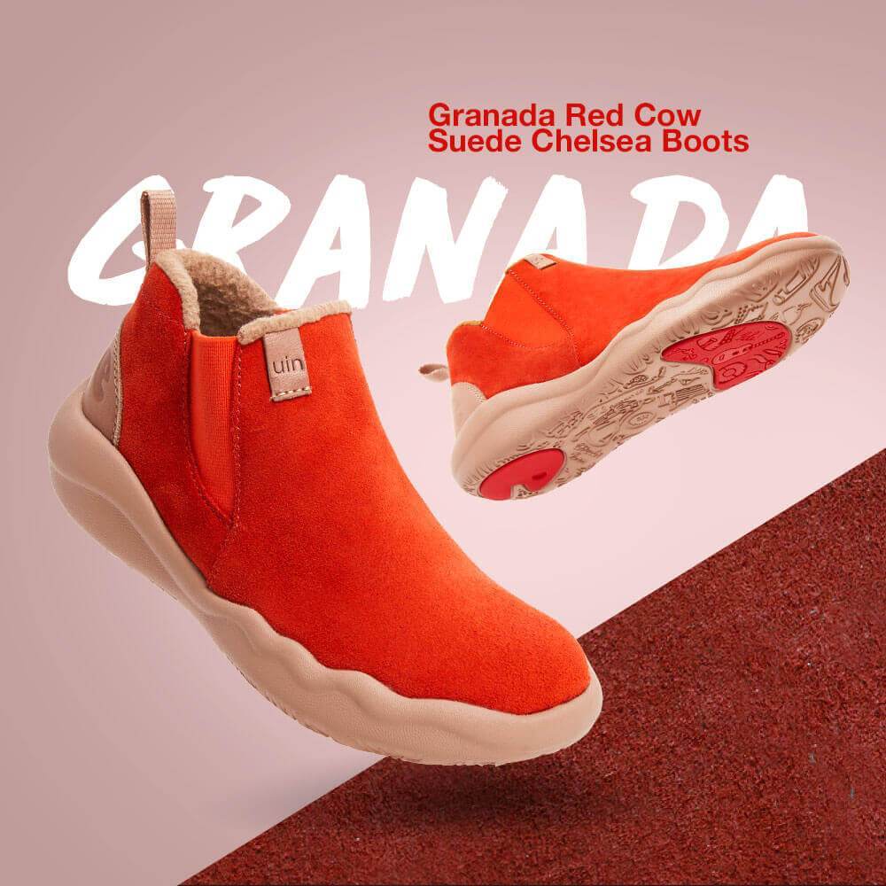 UIN Footwear Women (Pre-sale) Granada Red Cow Suede Boots Women Canvas loafers