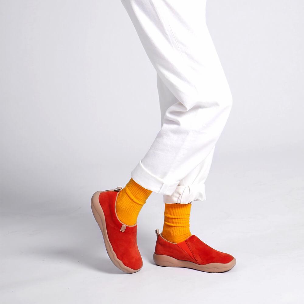 UIN Footwear Women (Pre-sale) Toledo II Orange Red Cow Suede Canvas loafers